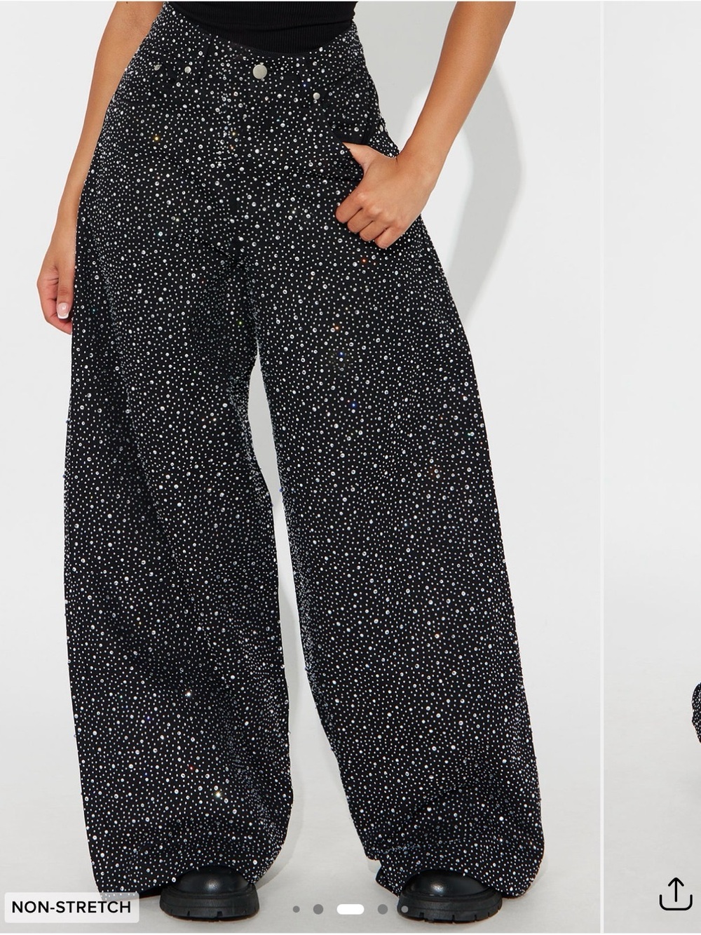 Fashion Nova Let It Shine Rhinestone Wide Leg Jean - Black